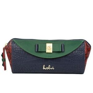 Holii Women Navy & Green Handmade Genuine Leather
Patterned Clutch